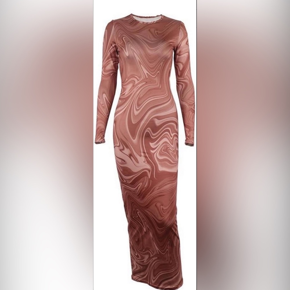 Bold Contemporary Pattern Long Sleeve Maxi Dress